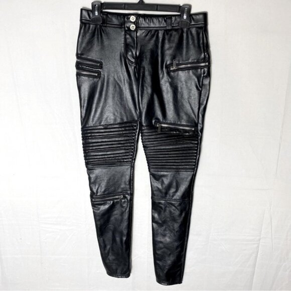 Hugz Jeans Black Faux Leather Low Waist Moto Biker Style Skinny Pants 10 - Picture 14 of 16